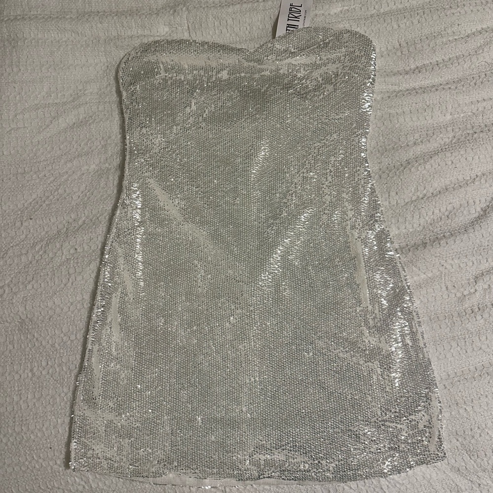 12th Tribe Celeste White and Silver Sequin Mini Dress - Picture 3 of 4